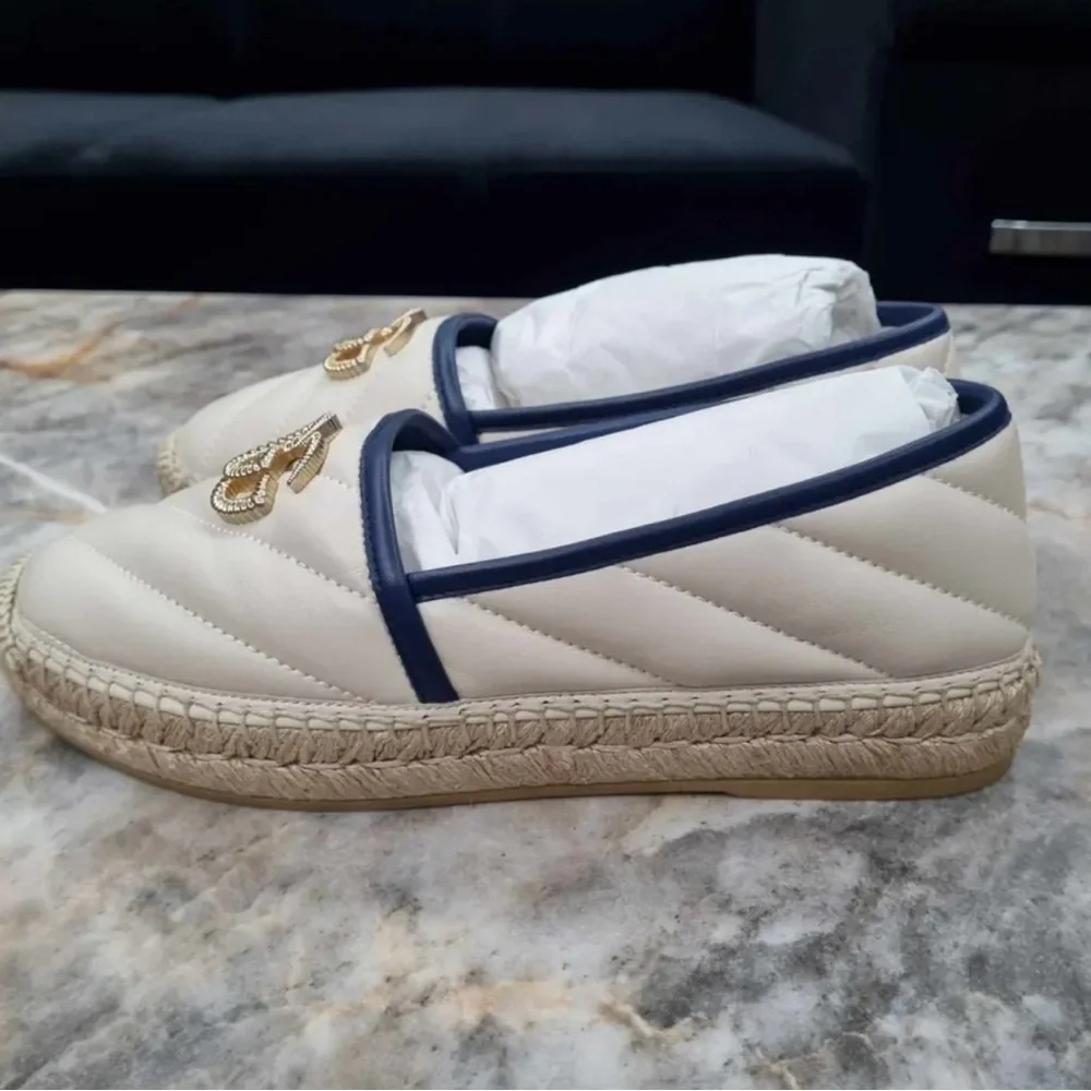 Authentic NEW GUCCI Nappa Matelasse GG Marmont Espadrilles 35.5 Cream US 35.5